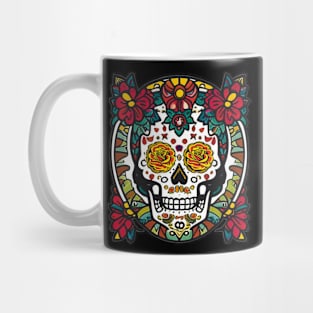 Wreath of Life: Colorful Flower Skull Art in a Joyful Celebration Mug